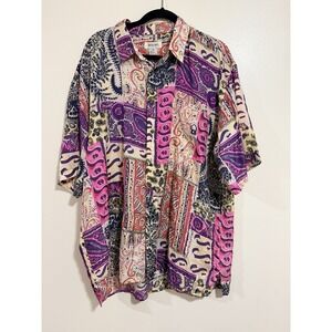 Vintage Bogari 100% Silk Men's Button Up Shirt Miami Boat Rock Style Tropical